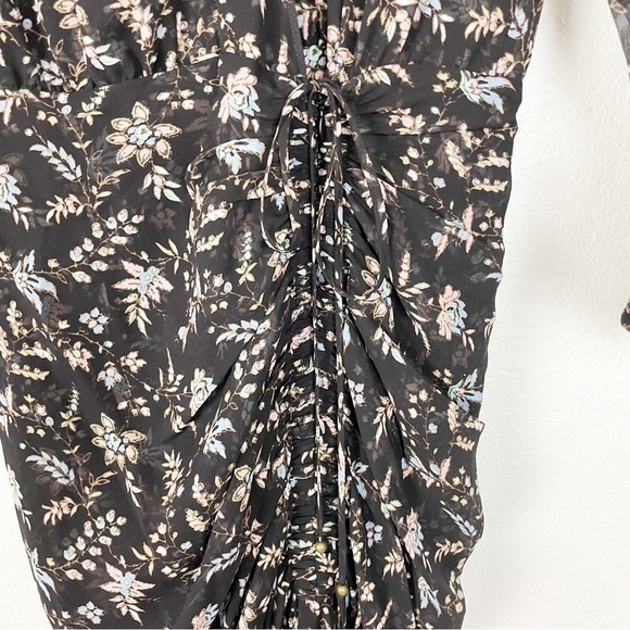 Veronica Beard Merrill Drawstring Floral Maxi Slit Dress Black Formal Evening - Picture 4 of 7